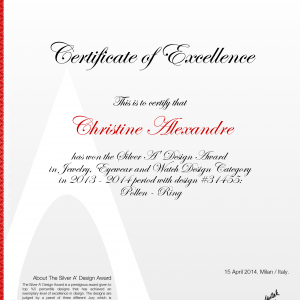 Certifacte of Excellence A Design Award 2014 Chris Alexxa